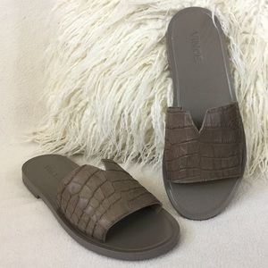 VINCE Croc Embossed Leather Sandals / Slides
